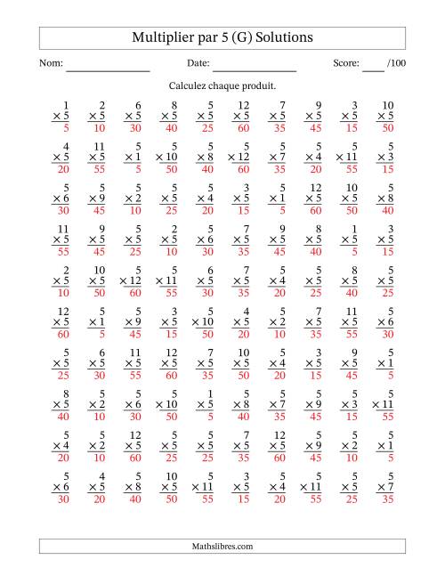 Multiplier (1 à 12) par 5 (100 Questions) (G) page 2