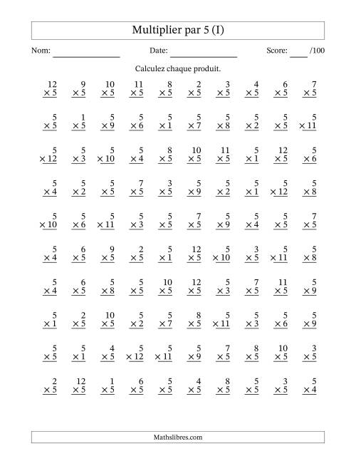 Multiplier (1 à 12) par 5 (100 Questions) (I)