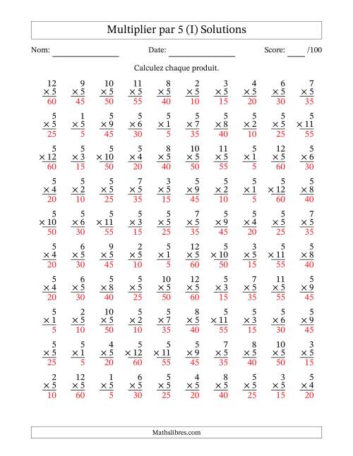 Multiplier (1 à 12) par 5 (100 Questions) (I) page 2