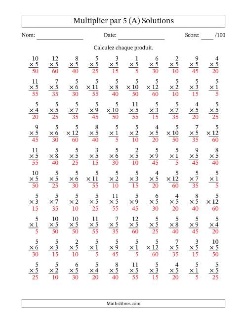Multiplier (1 à 12) par 5 (100 Questions) (Tout) page 2