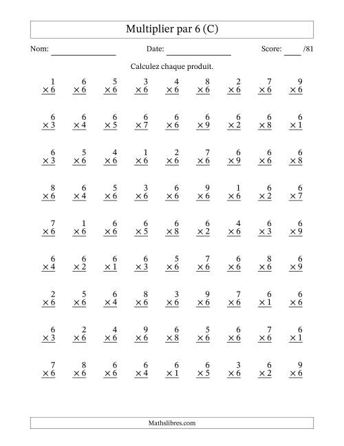 Multiplier (1 à 9) par 6 (81 Questions) (C)