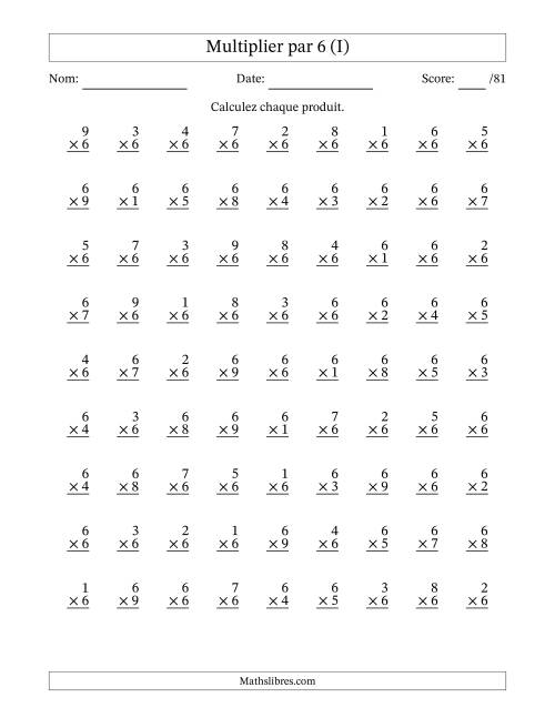 Multiplier (1 à 9) par 6 (81 Questions) (I)