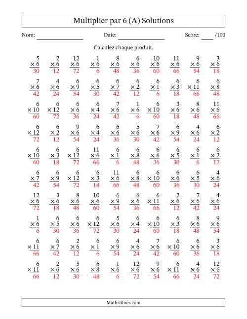 Multiplier (1 à 12) par 6 (100 Questions) (A) page 2