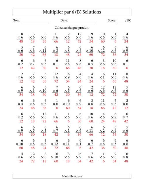 Multiplier (1 à 12) par 6 (100 Questions) (B) page 2