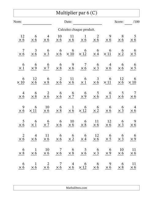 Multiplier (1 à 12) par 6 (100 Questions) (C)