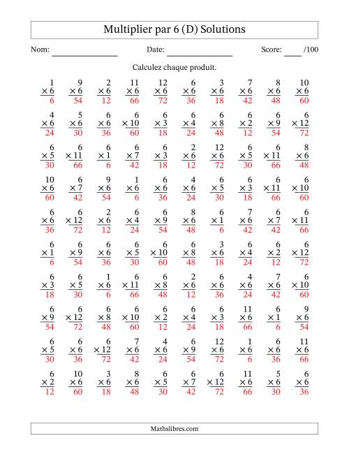 Multiplier (1 à 12) par 6 (100 Questions) (D) page 2