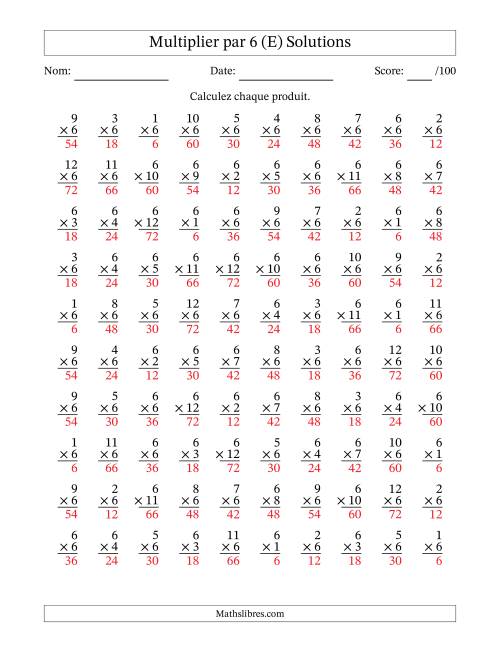 Multiplier (1 à 12) par 6 (100 Questions) (E) page 2