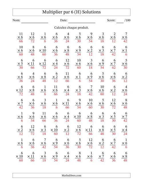 Multiplier (1 à 12) par 6 (100 Questions) (H) page 2