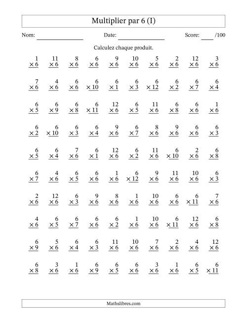 Multiplier (1 à 12) par 6 (100 Questions) (I)
