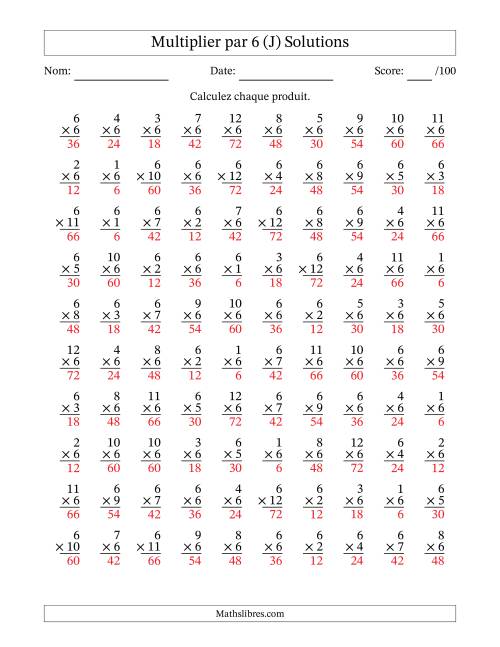 Multiplier (1 à 12) par 6 (100 Questions) (J) page 2