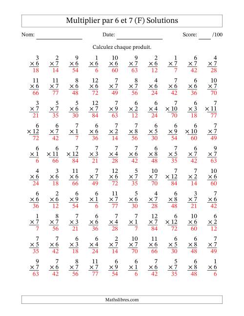 Multiplier (1 à 12) par 6 et 7 (100 Questions) (F) page 2