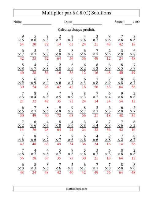 Multiplier (2 à 9) par 6 à 8 (100 Questions) (C) page 2