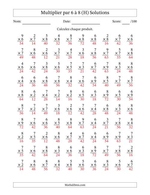 Multiplier (2 à 9) par 6 à 8 (100 Questions) (H) page 2