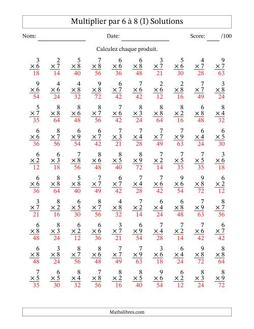 Multiplier (2 à 9) par 6 à 8 (100 Questions) (I) page 2