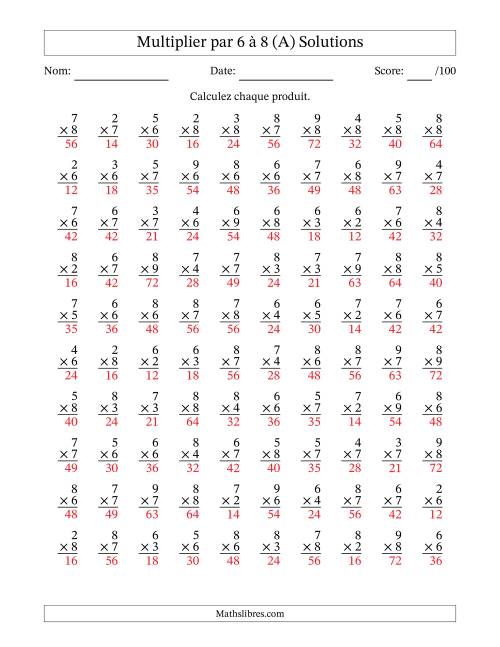 Multiplier (2 à 9) par 6 à 8 (100 Questions) (Tout) page 2