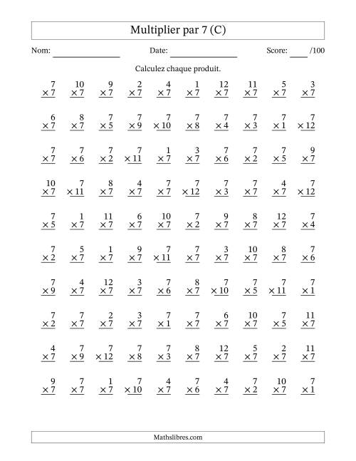 Multiplier (1 à 12) par 7 (100 Questions) (C)