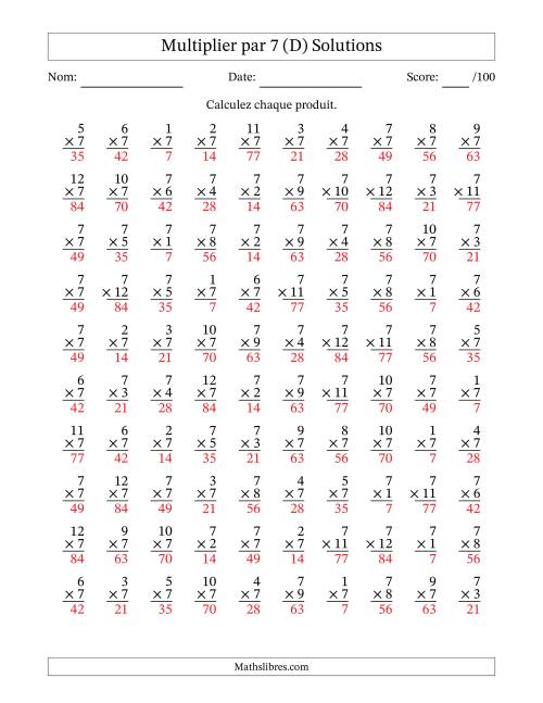 Multiplier (1 à 12) par 7 (100 Questions) (D) page 2