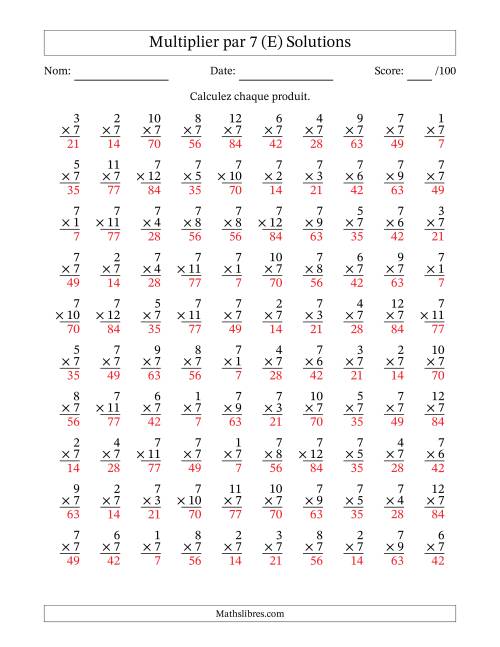Multiplier (1 à 12) par 7 (100 Questions) (E) page 2