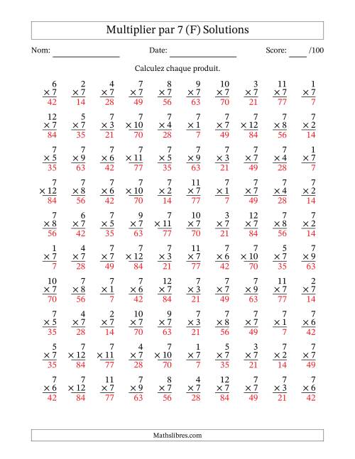 Multiplier (1 à 12) par 7 (100 Questions) (F) page 2