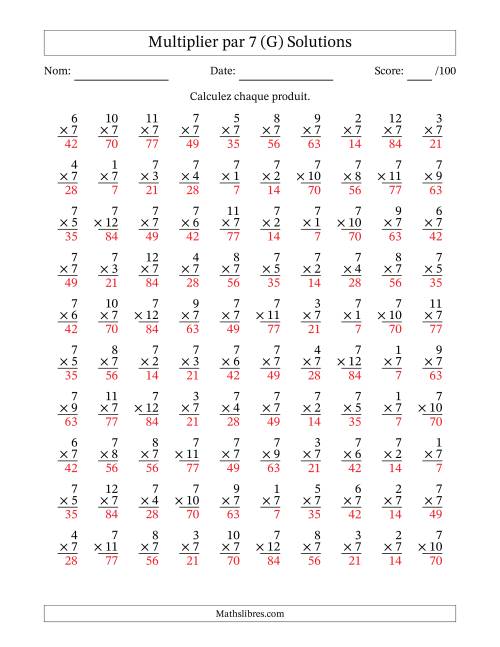 Multiplier (1 à 12) par 7 (100 Questions) (G) page 2