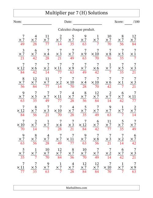 Multiplier (1 à 12) par 7 (100 Questions) (H) page 2