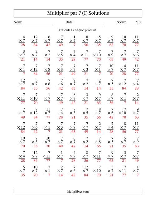 Multiplier (1 à 12) par 7 (100 Questions) (I) page 2