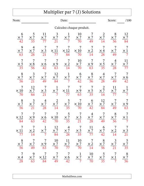 Multiplier (1 à 12) par 7 (100 Questions) (J) page 2