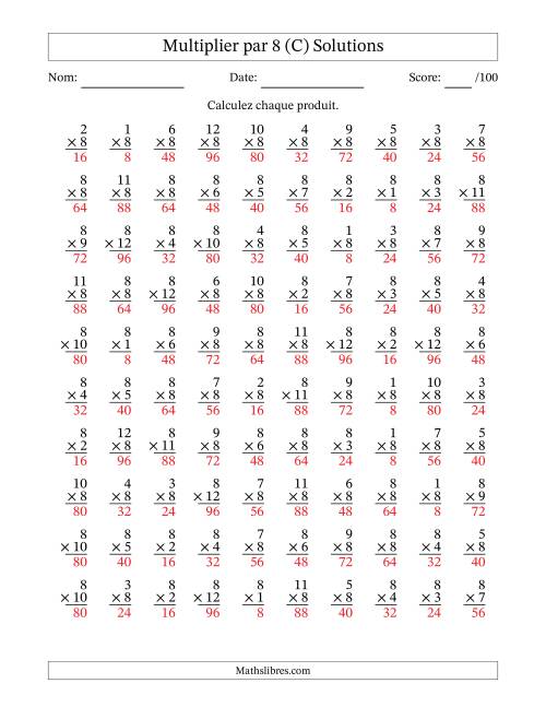 Multiplier (1 à 12) par 8 (100 Questions) (C) page 2