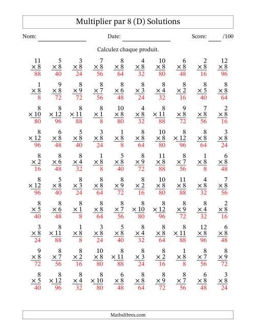 Multiplier (1 à 12) par 8 (100 Questions) (D) page 2