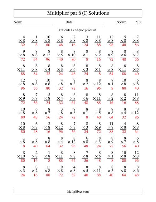 Multiplier (1 à 12) par 8 (100 Questions) (I) page 2
