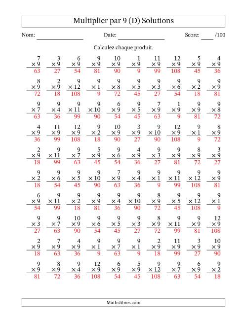 Multiplier (1 à 12) par 9 (100 Questions) (D) page 2
