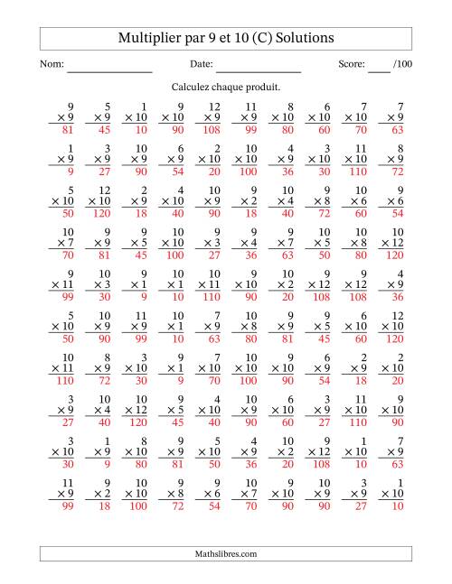 Multiplier (1 à 12) par 9 et 10 (100 Questions) (C) page 2