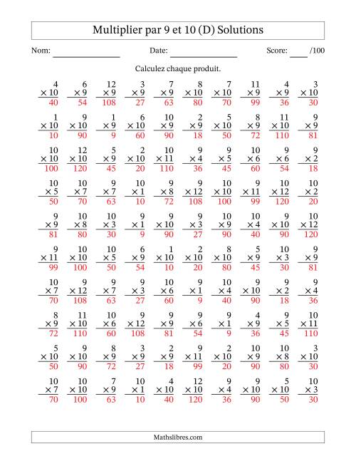 Multiplier (1 à 12) par 9 et 10 (100 Questions) (D) page 2