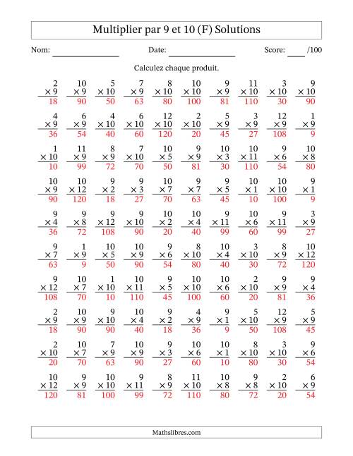 Multiplier (1 à 12) par 9 et 10 (100 Questions) (F) page 2
