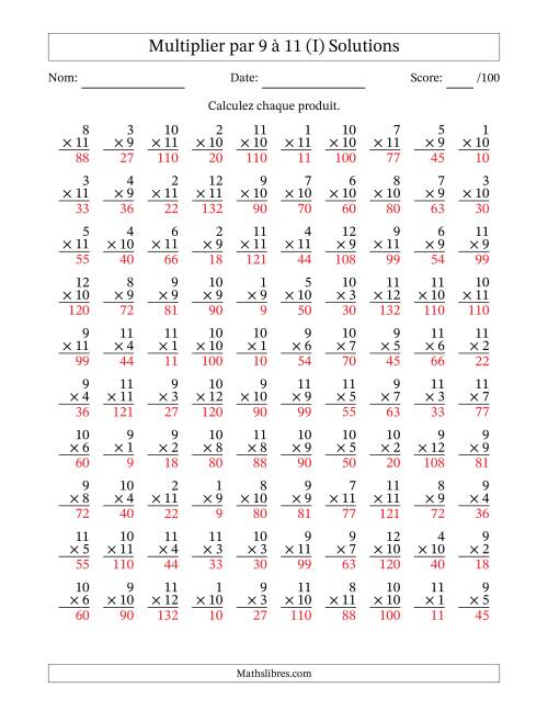 Multiplier (1 à 12) par 9 à 11 (100 Questions) (I) page 2