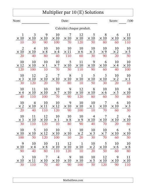 Multiplier (1 à 12) par 10 (100 Questions) (E) page 2