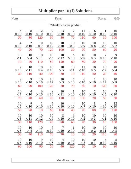 Multiplier (1 à 12) par 10 (100 Questions) (I) page 2