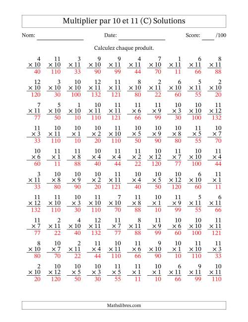 Multiplier (1 à 12) par 10 et 11 (100 Questions) (C) page 2