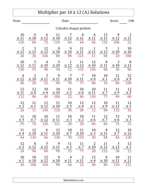 Multiplier (1 à 12) par 10 à 12 (100 Questions) (A) page 2