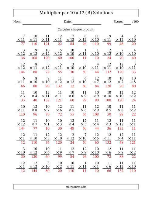 Multiplier (1 à 12) par 10 à 12 (100 Questions) (B) page 2