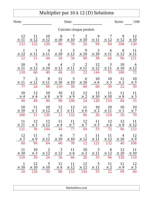 Multiplier (1 à 12) par 10 à 12 (100 Questions) (D) page 2