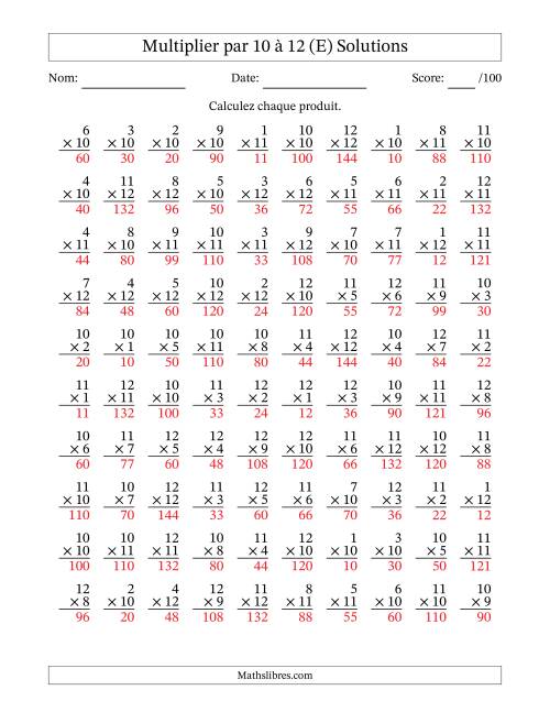 Multiplier (1 à 12) par 10 à 12 (100 Questions) (E) page 2