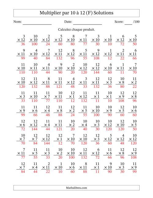 Multiplier (1 à 12) par 10 à 12 (100 Questions) (F) page 2
