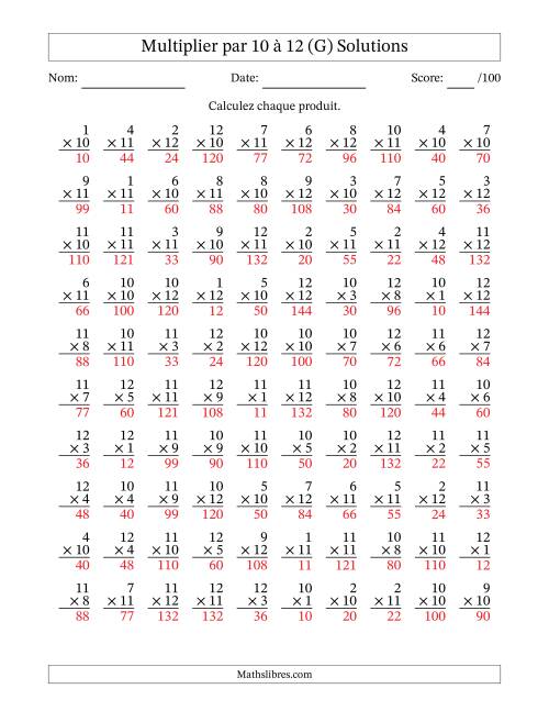 Multiplier (1 à 12) par 10 à 12 (100 Questions) (G) page 2