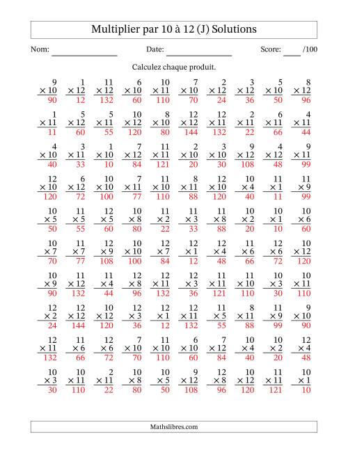 Multiplier (1 à 12) par 10 à 12 (100 Questions) (J) page 2