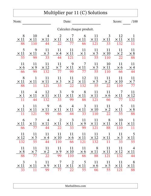 Multiplier (1 à 12) par 11 (100 Questions) (C) page 2