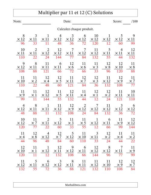 Multiplier (1 à 12) par 11 et 12 (100 Questions) (C) page 2