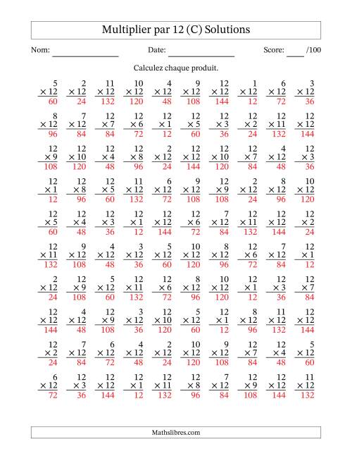 Multiplier (1 à 12) par 12 (100 Questions) (C) page 2