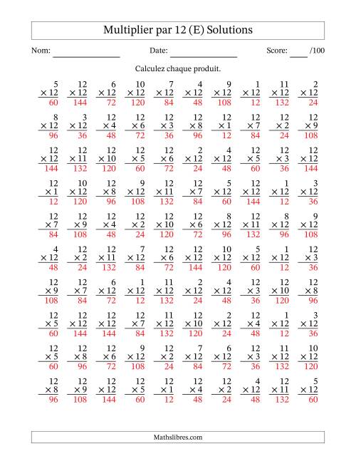 Multiplier (1 à 12) par 12 (100 Questions) (E) page 2