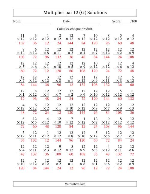 Multiplier (1 à 12) par 12 (100 Questions) (G) page 2